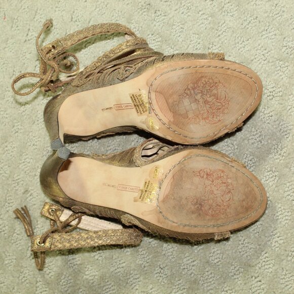 Vince Camuto 6.5 Gold Strappy Peep Toe 4" Heels - Picture 6 of 6